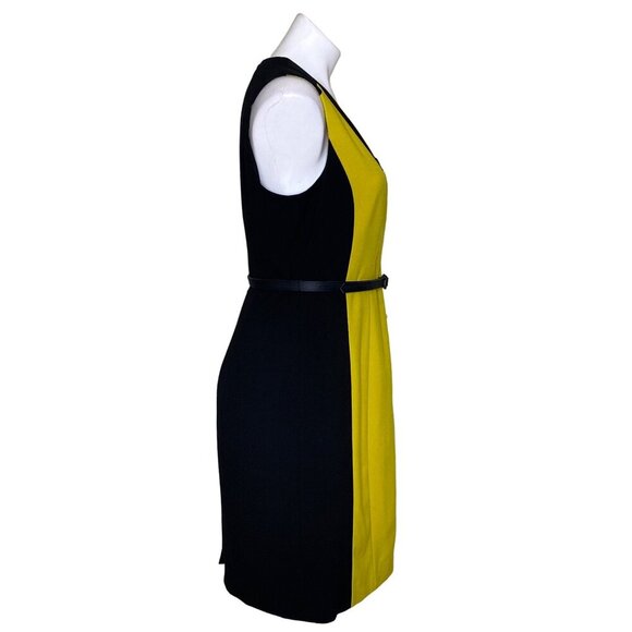 Calvin Klein Belted Colorblock Sheath Dress, Chartreuse/Black Women's Size 10 - Picture 4 of 8
